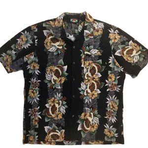 Hawaii Blues Shirt Vintage 90s Floral Ukeleles Cotton XL